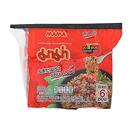 Mama - Spicy Basil Stir-Fried Flavor (Pack 6) - มาม่า รสกะเพราแซ่บแห้ง (6 ซอง)